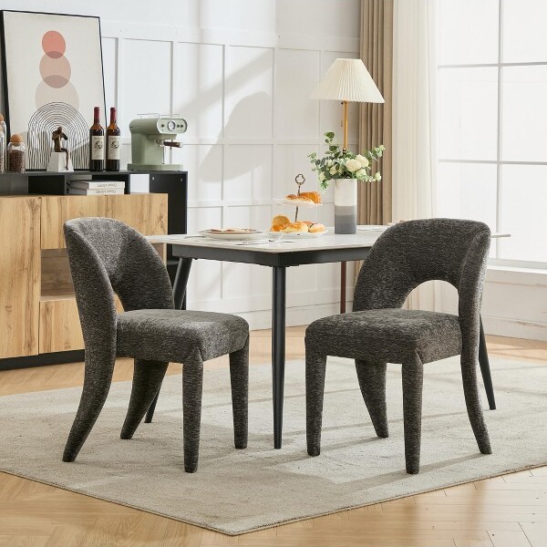 PAGEDChenilleDiningChairsSetof2,ComfortableDiningRoomChairs,ModernKitchenChairswithIronFrameforKitchen,Gray