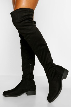 long flat black boots uk