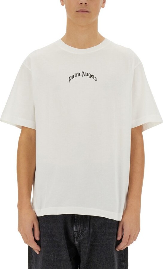 Palm Angels Curved-Logo Printed Crewneck T-Shirt