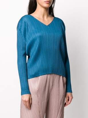 Pleats Please Issey Miyake micro-pleated V-neck top