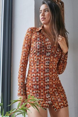 Urban Outfitters Sharon 70s Geo Button-Through Mesh Shirt Dress
