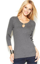 Thumbnail for your product : INC International Concepts Long-Sleeve Ribbed-Knit Keyhole Sweater