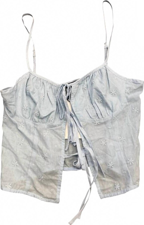 Cotton Candy Women's Embroidered Tie Front Tank In Blue