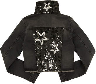 Girls' Nia Cropped Raw-Hem Denim Jacket w/ Sequin Stars, Size S-XL
