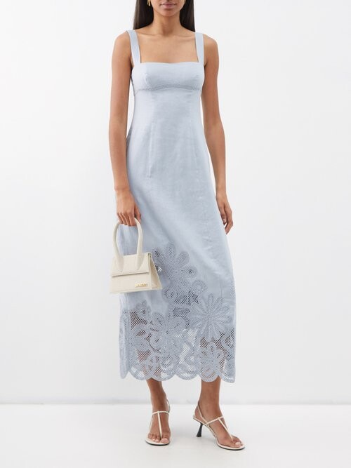 Clea Sophie Floral-embroidered Linen Midi Dress - ShopStyle