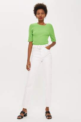 Topshop Womens White Belted Straight Leg Jeans - White