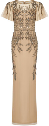 Adrianna Papell Beaded Long Dress With Sleeve
