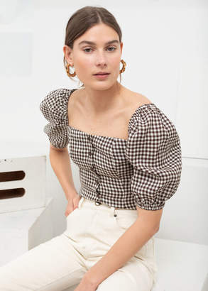 And other stories Linen Puff Sleeve Gingham Top