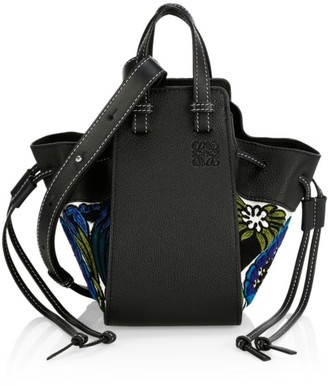 Loewe Mini Hammock Drawstring Floral-Print Leather Bag