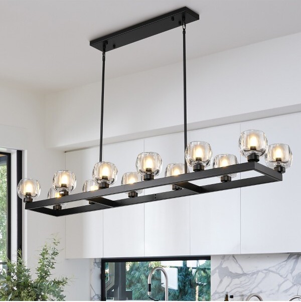 CityFurn12-LightModernRectangleKitchenIslandChandelierwithGlassShades