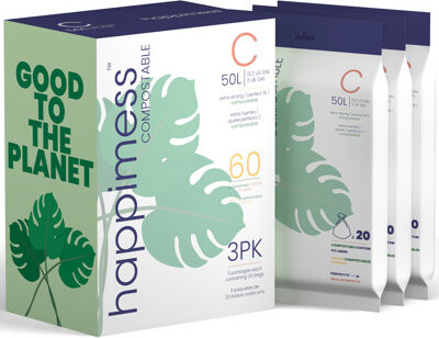 happimess 13.2-Gallon (50L) Drawstring Compostable Trash Can Liner (60-Count, 3-Packs of 20 Liners)