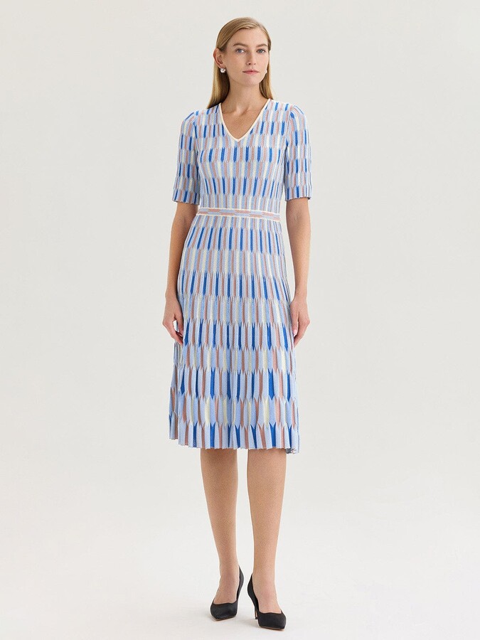 Misook Fit & Flare Geometric Soft Knit Midi Dress