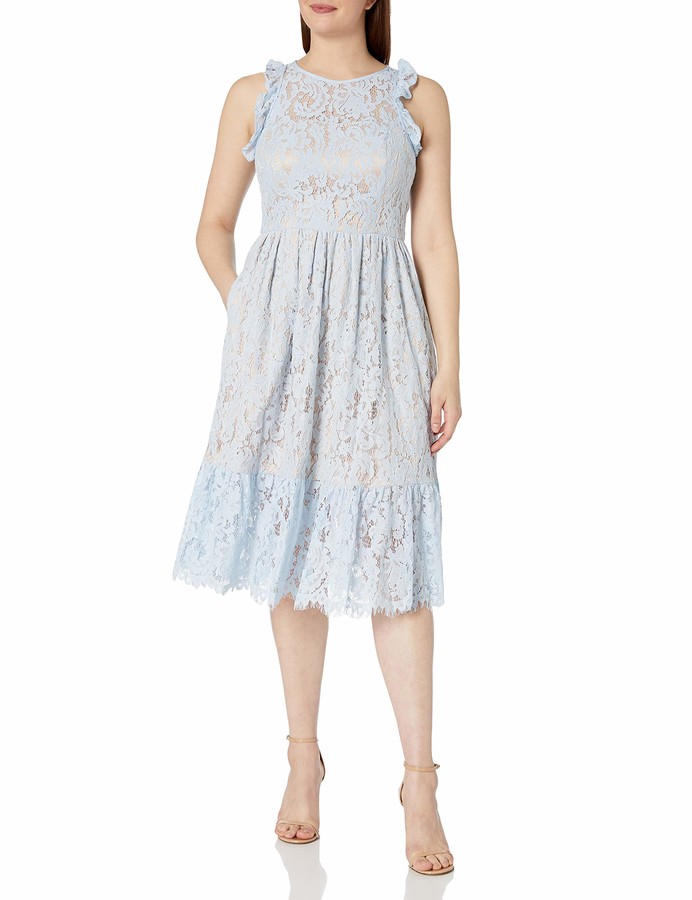 lace ruffle midi dress