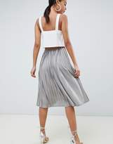 Thumbnail for your product : Missguided Tall Hammered Satin Pleated Midi Skirt In Metal Grey