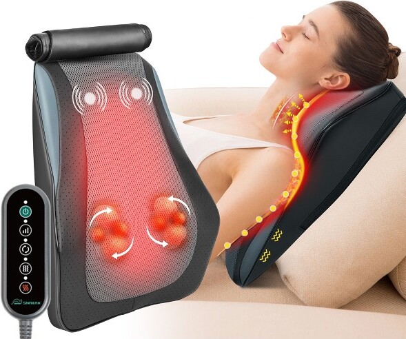 Snailax Heated Shiatsu Lower Back Massager - Neck Shoulder Pain Relief Massage Pad Black
