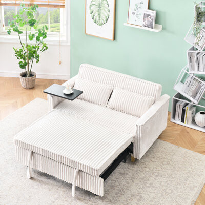 Mercer41 Beige Corduroy With Movable Desk And Interface, Ideal For Both Work Leisure Bed Table Port, Maximizing Your Comfort Convenience