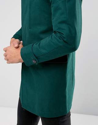 ASOS Shower Resistant Trench Coat With Hood In Bottle Green