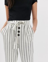 Thumbnail for your product : Stradivarius button front linen trousers in stripe