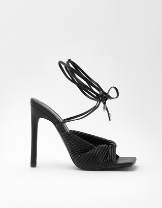boohoo Wide Width Lace Up Twisted Strap Heel