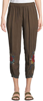 Johnny Was Vickie Floral-Embroidered Jogger Pants