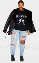 Thumbnail for your product : PrettyLittleThing Plus Black Merry AF Christmas Slogan Jumper