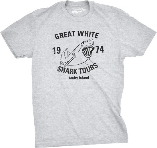 Crazy Dog T-Shirts, Inc. GreatWhiteSharkToursT-ShirtVintageMovieBoatingShirtsFishingTees-CrazyDogMen'sTShirtForSummerLightGreyM