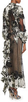 Thumbnail for your product : Erdem Brianna Metallic Jacquard Long Dress, Ecru/Black