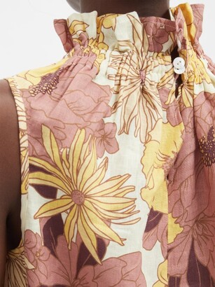 EPHEMERA Maui High-neck Floral-print Linen Mini Dress - Multi