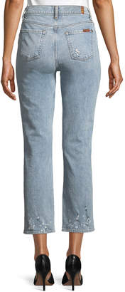 7 For All Mankind Edie Distressed Bleached Denim Straight-Leg Jeans