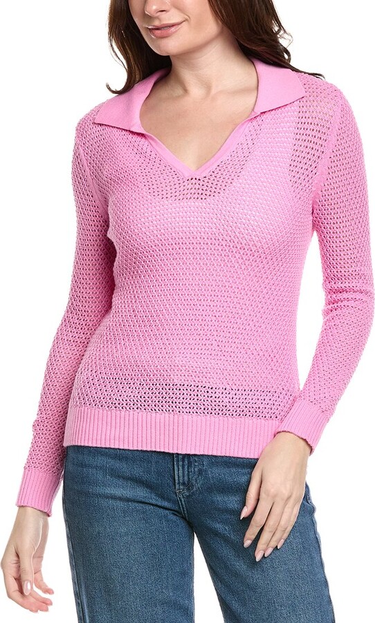Hannah Rose Arwen Textured Polo Collar Cashmere-Blend Sweater