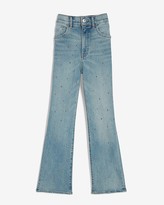 Thumbnail for your product : Express High Waisted Embellished Dot Cropped Flare Jeans