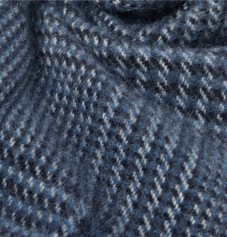 Drakes Fringed Prince of Wales Checked Wool and Angora-Blend Scarf