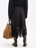 Thumbnail for your product : Officine Generale Camelia Fringed-hem Felted Wool-blend Skirt - Navy