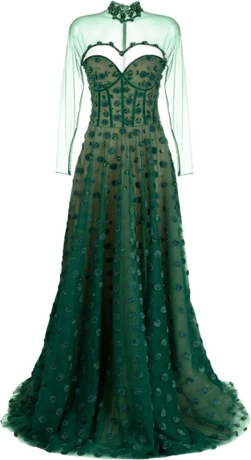 Beaded Tulle Dress With Polka Dots