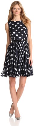 Adrianna Papell Women's Pleated Burn Out Dot Dress