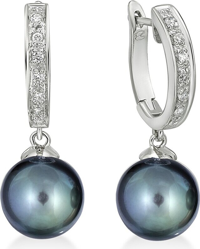 BELPEARL Silver White Topaz 9-8.5mm Freshwater Pearl Earrings