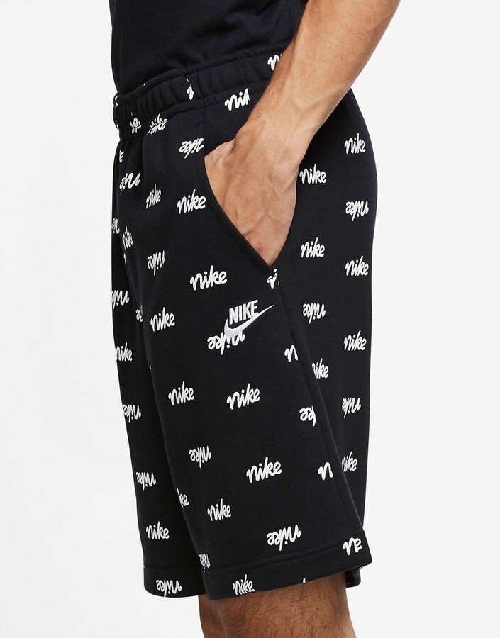 Nike Club all over logo print shorts in black - ShopStyle