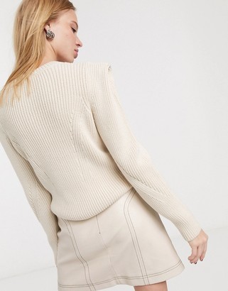 And other stories & statement shoulder ribbed jumper in off