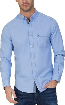 Nautica Men's Big Long Sleeve Button Down Solid Oxford Shirt