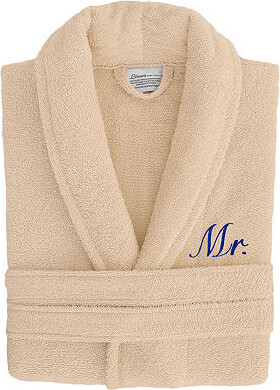 Linum Home Textiles Embroidered Mr Terry Bathrobe Unisex Adult Terry Cloth Long Sleeve Long Length Robe