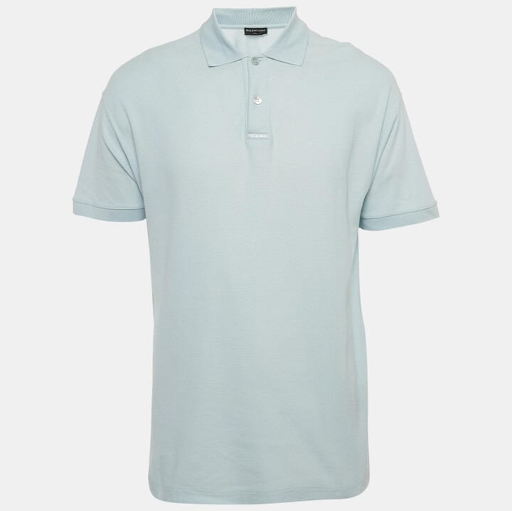 Pre-Owned Balenciaga Men's Europe Print Cotton Pique Polo T-Shirt