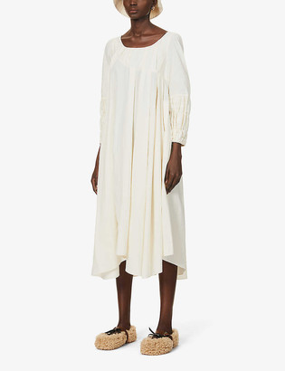 Renli Su Pleated boat-neck cotton midi dress