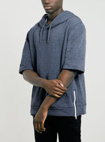 Thumbnail for your product : Topman Blue Short Sleeve Overhead Hoody With Side Zips