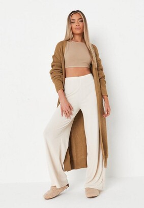 Missguided Petite Camel Belted Knit Maxi Cardigan