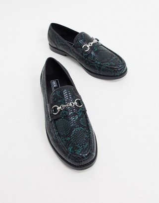 ASOS DESIGN loafers in faux snake effect leather with snaffle detail