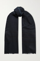 Thumbnail for your product : Loro Piana Frayed Crystal-embellished Metallic Cashmere-blend Scarf - Midnight blue