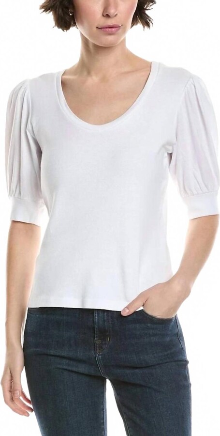 Michael Stars Rosario Puff Sleeve Knit Top In White