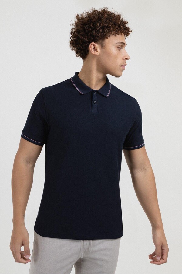 Larsson & Co Navy Polo Shirt With Contrast Tipping - ShopStyle