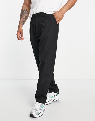 Bershka Wide Fit pleated smart pants in black - ShopStyle Chinos & Khakis