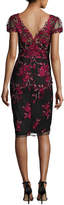 Thumbnail for your product : Marchesa Notte Rose-Embroidered Cap-Sleeve Cocktail Dress, Black